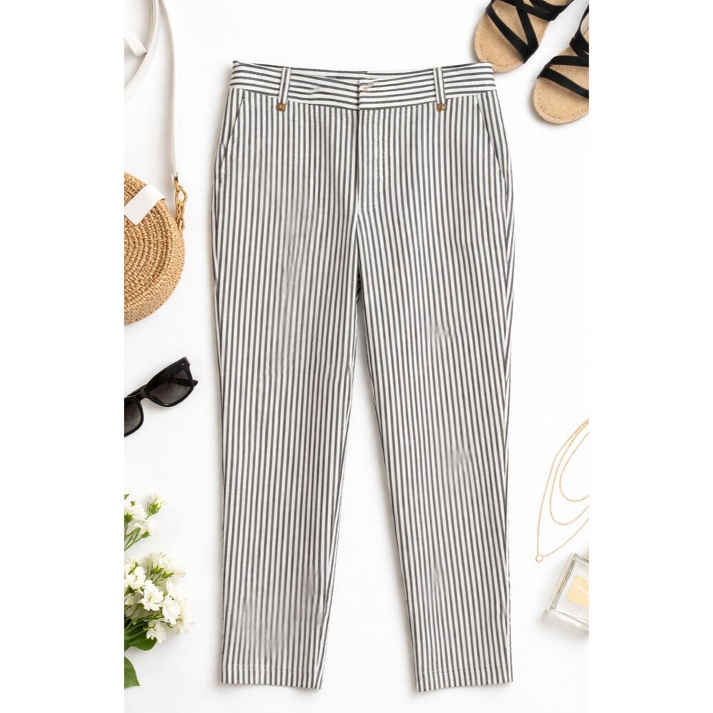 Lauren Ralph Lauren Cropped Seersucker Capris Size 10 Black White Striped Ankle